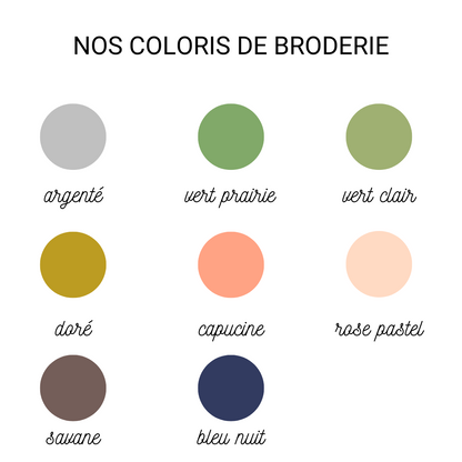 Tous nos coloris disponibles pour personnaliser les langes.
