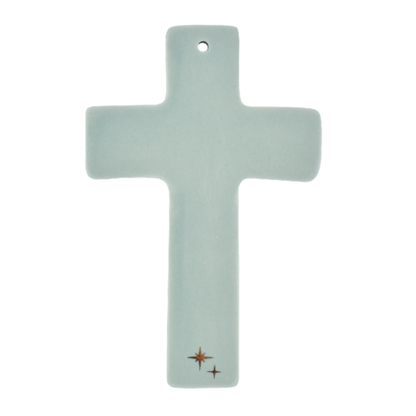 Croix murale en porcelaine bleue – Motif étoilé
