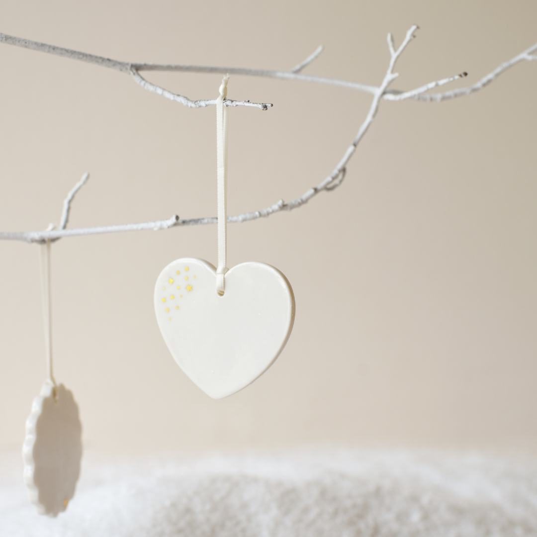 Médaillon de Noël en porcelaine COEUR DORÉ