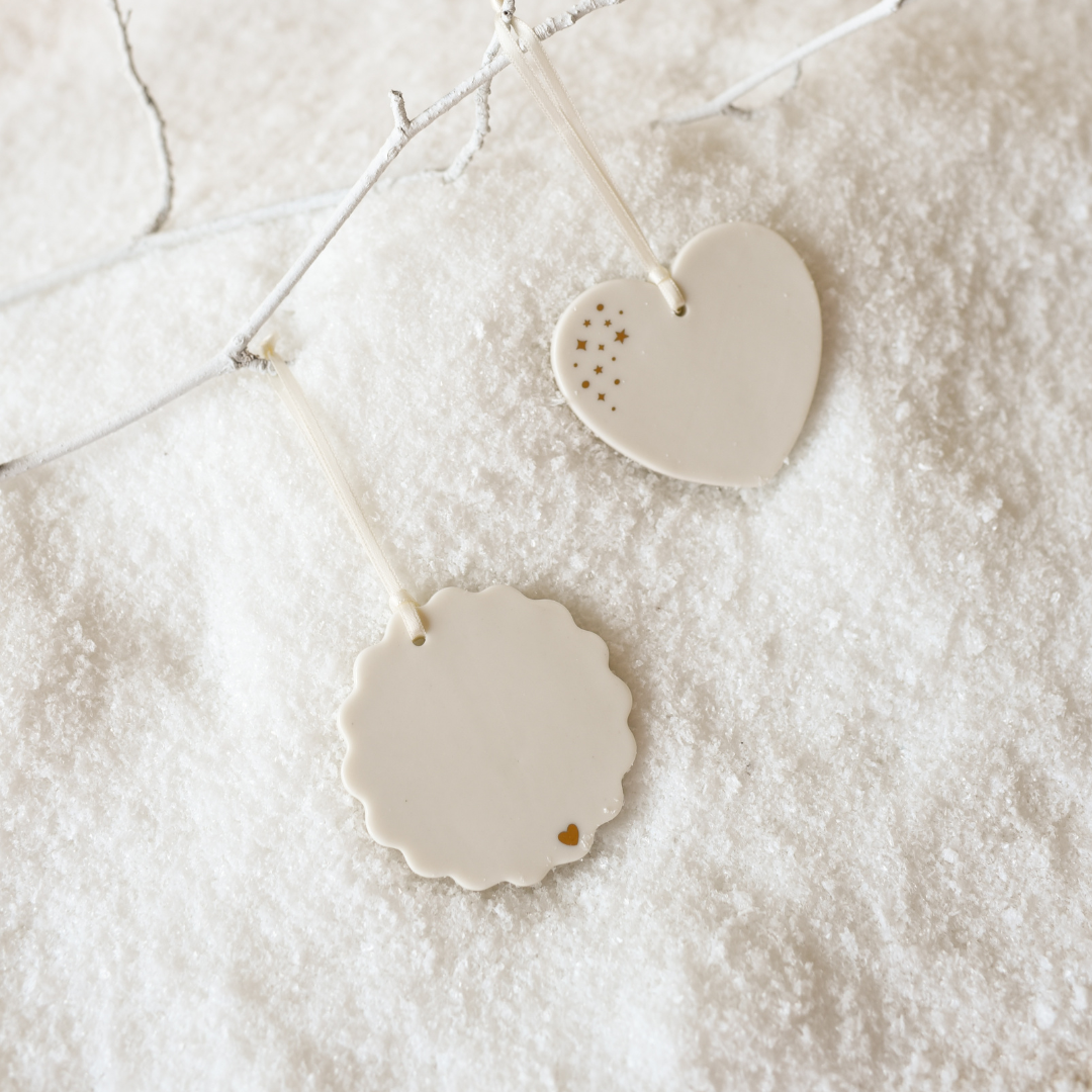 Médaillon de Noël en porcelaine COEUR DORÉ