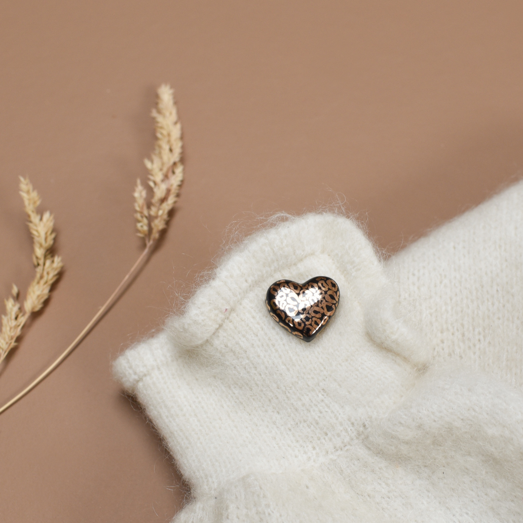 Pin's Coeur léopard noir & doré