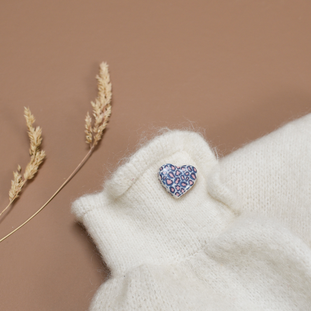 Pin's Coeur léopard bleu & rose